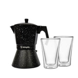 Pack Cafetera Italiana 4 Tazas + Set 2 Vasos Doble Pared