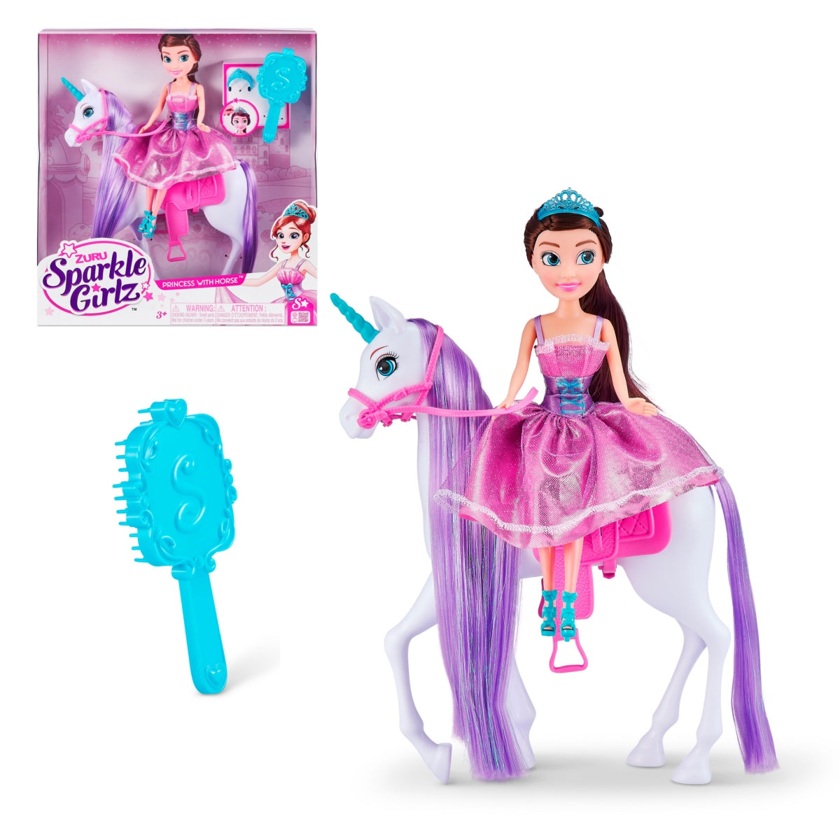 Muñeca Princesa 27 cm con Caballo Unicornio Sparkle Girlz