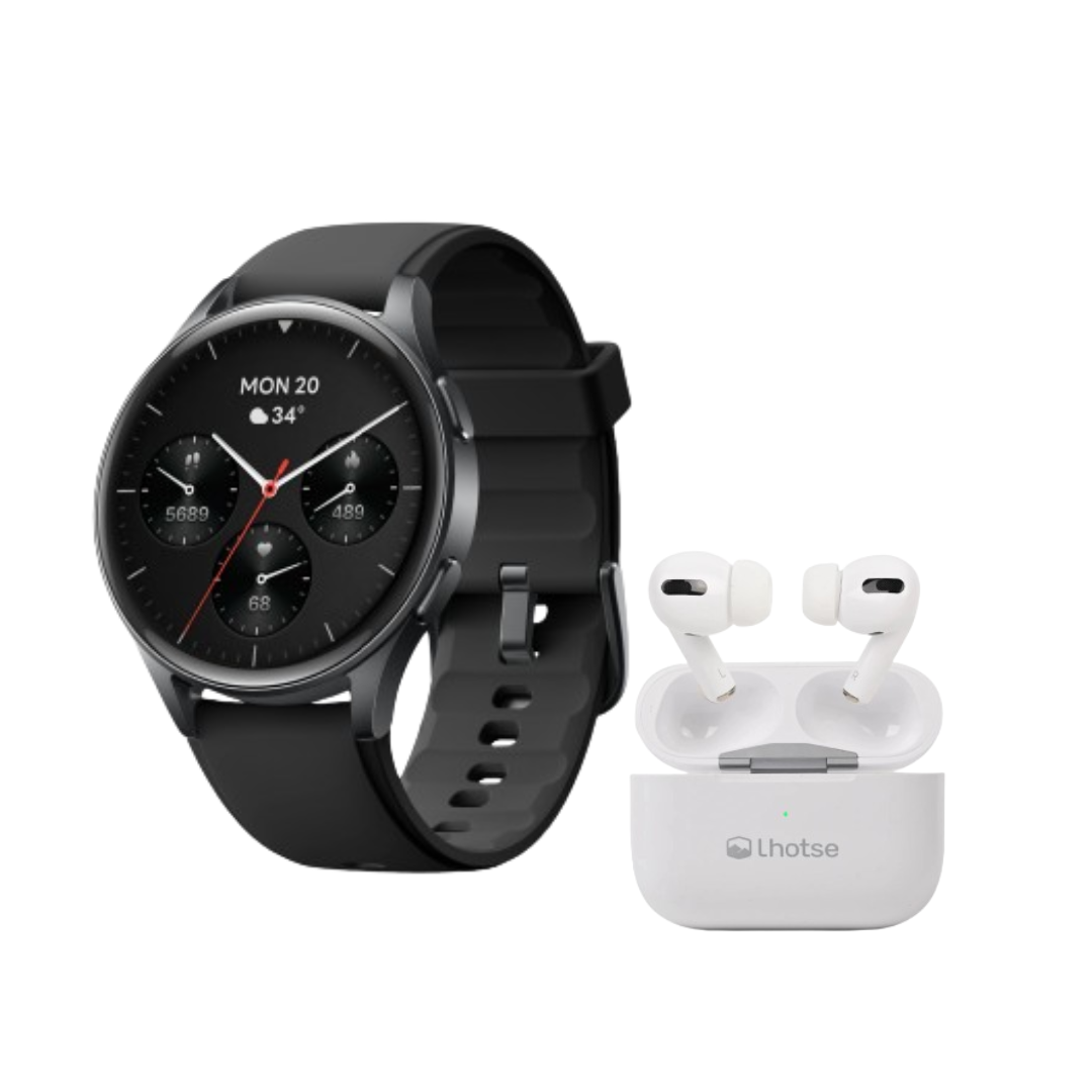 Pack Smartwatch Lhotse Vibe 05 Black + Audífonos Blanco