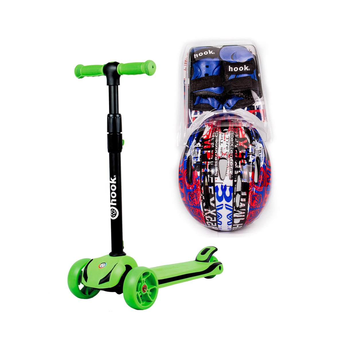 Scooter Monopatin + Set Protección Incluye Muñequera Hook