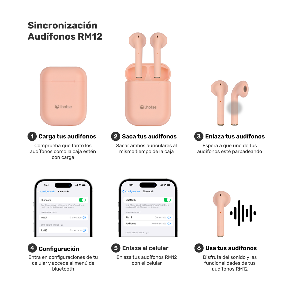 Audífonos Lhotse Bluetooth Inalámbrico Rm12 Rosado