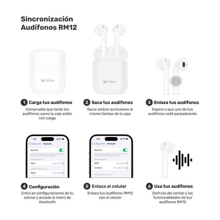 Audífonos Lhotse Bluetooth Inalámbrico Rm12 Blanco