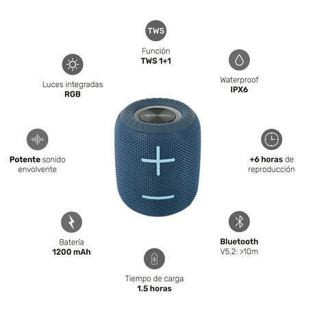 Parlante Portátil Inalámbrico Bluetooth TripGo+ Blue