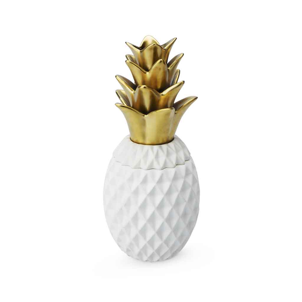 Caja Deco Ananas M Cerámica Blanco/Dorado BVS