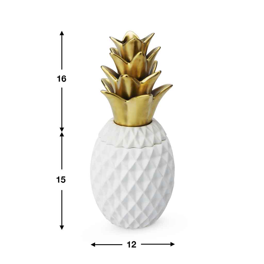 Caja Deco Ananas M Cerámica Blanco/Dorado BVS