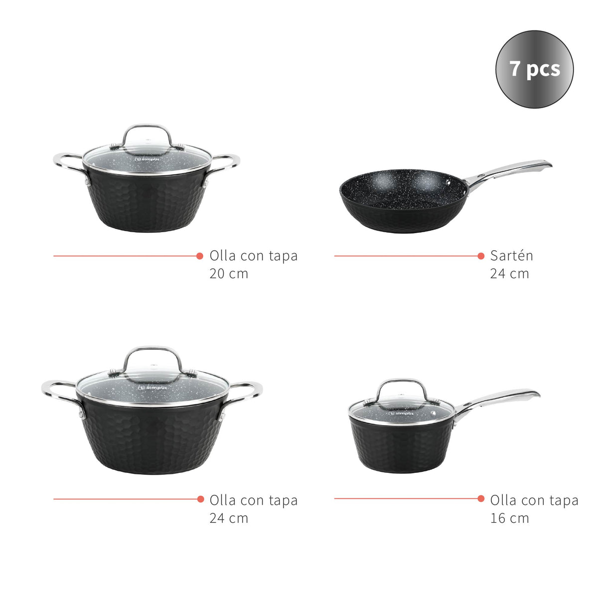 Batería de Cocina Antiadherente Black Copper 7 Pzs Simplit