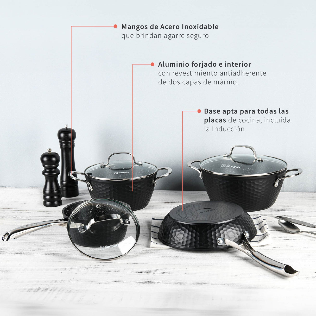 Batería de Cocina Antiadherente Black Copper 7 Pzs Simplit