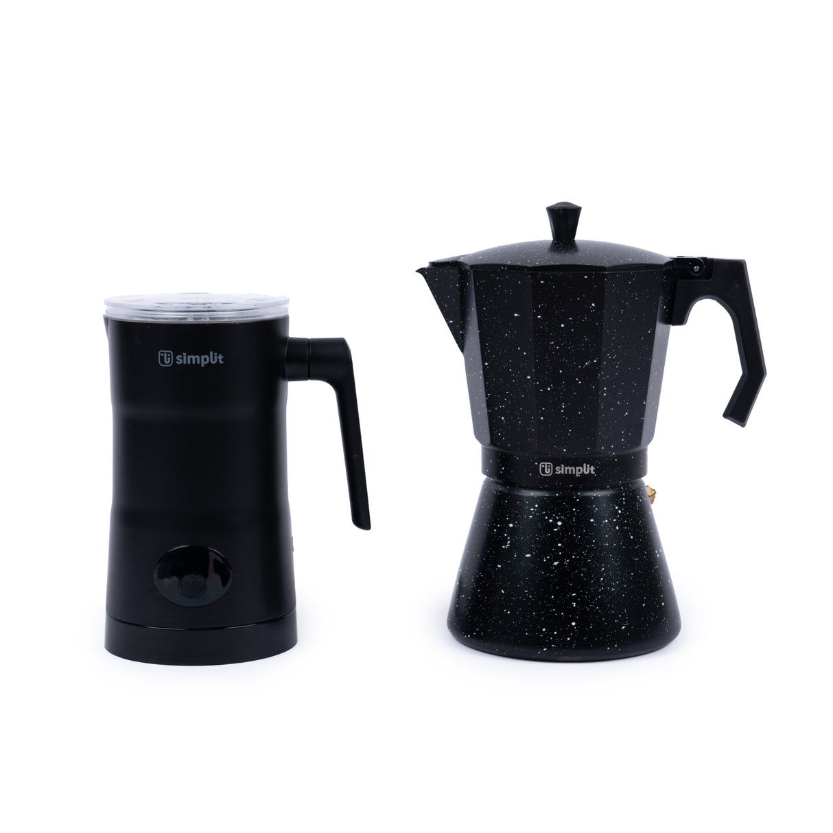 Pack Cafetera Italiana 4 Tz + Espumador 4 en 1 Negro Simplit