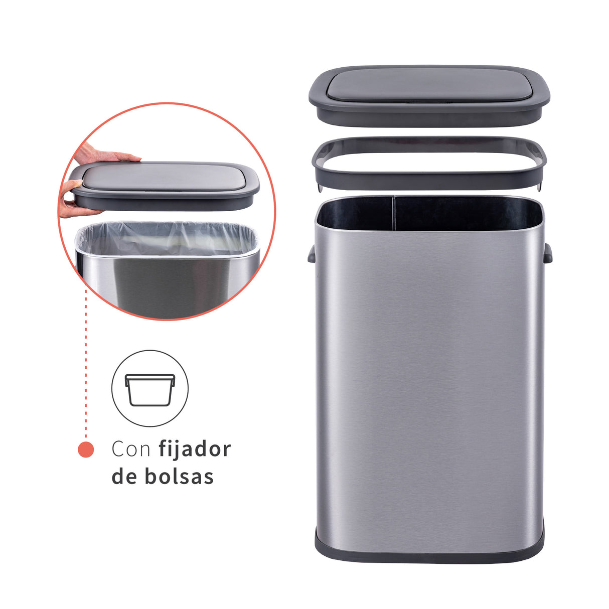 Basurero Cocina Handy 55lts Táctil Acero Inox Simplit