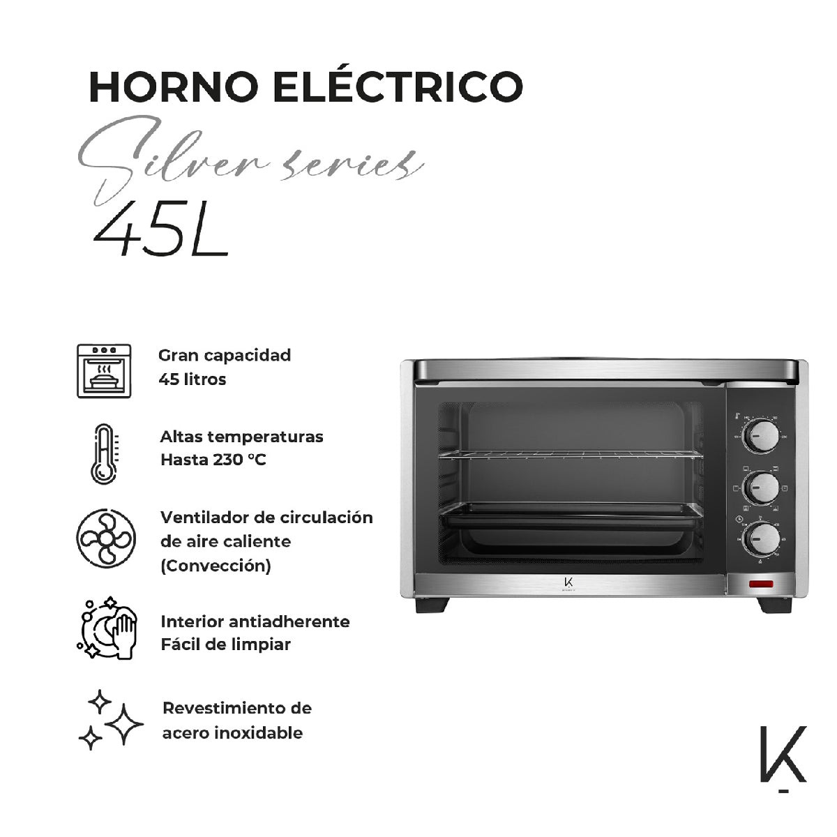 Horno Eléctrico Kitchen-it Silver Series 45L