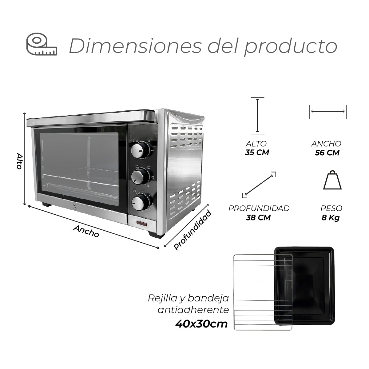 Horno Eléctrico Kitchen-it Silver Series 45L