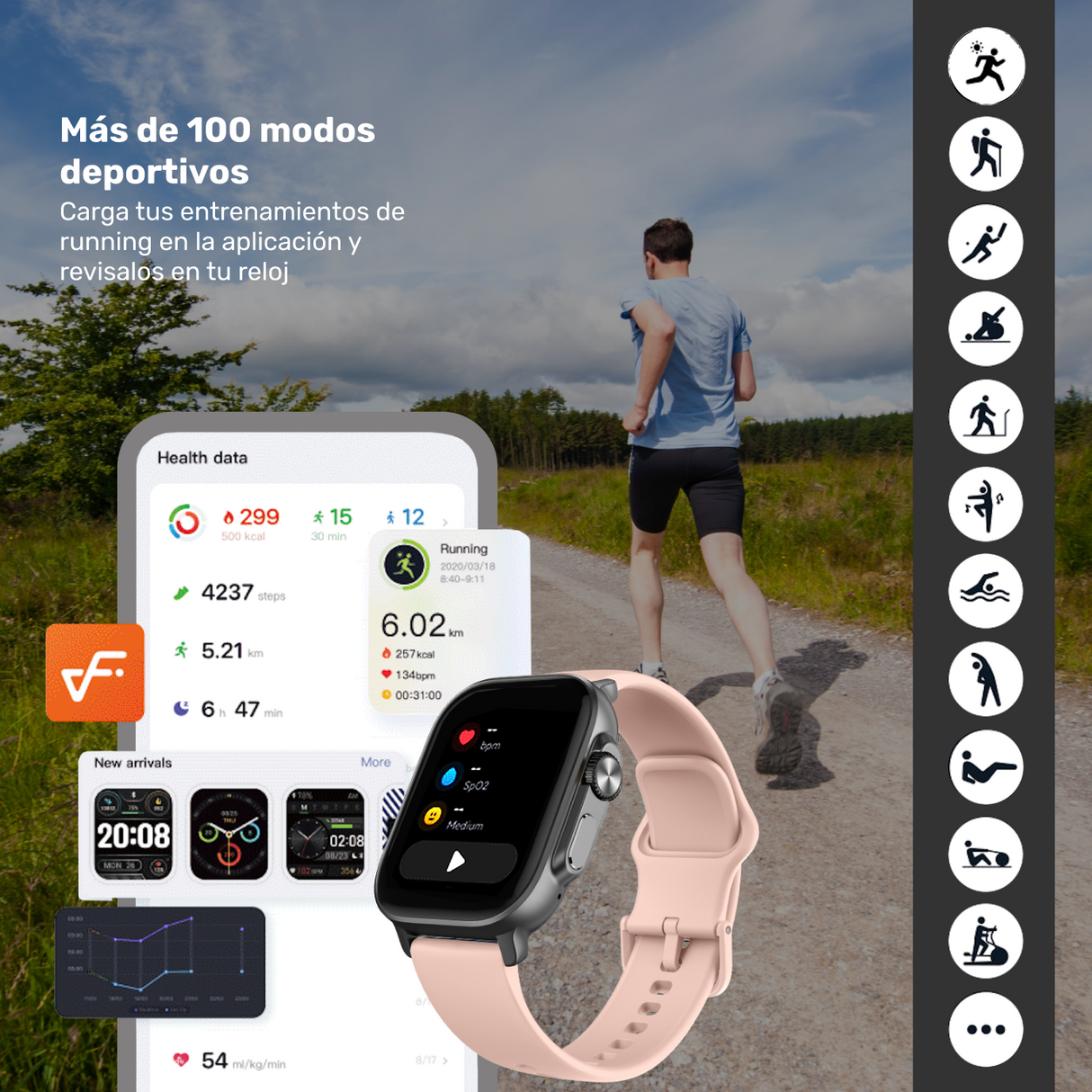 Pack Smartwatch Connect S03 Pink + Audífono RM7 Black Lhotse