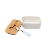 Mantequillero Cerámica Tapa Bamboo + Cuchillo 600 ml Simplit