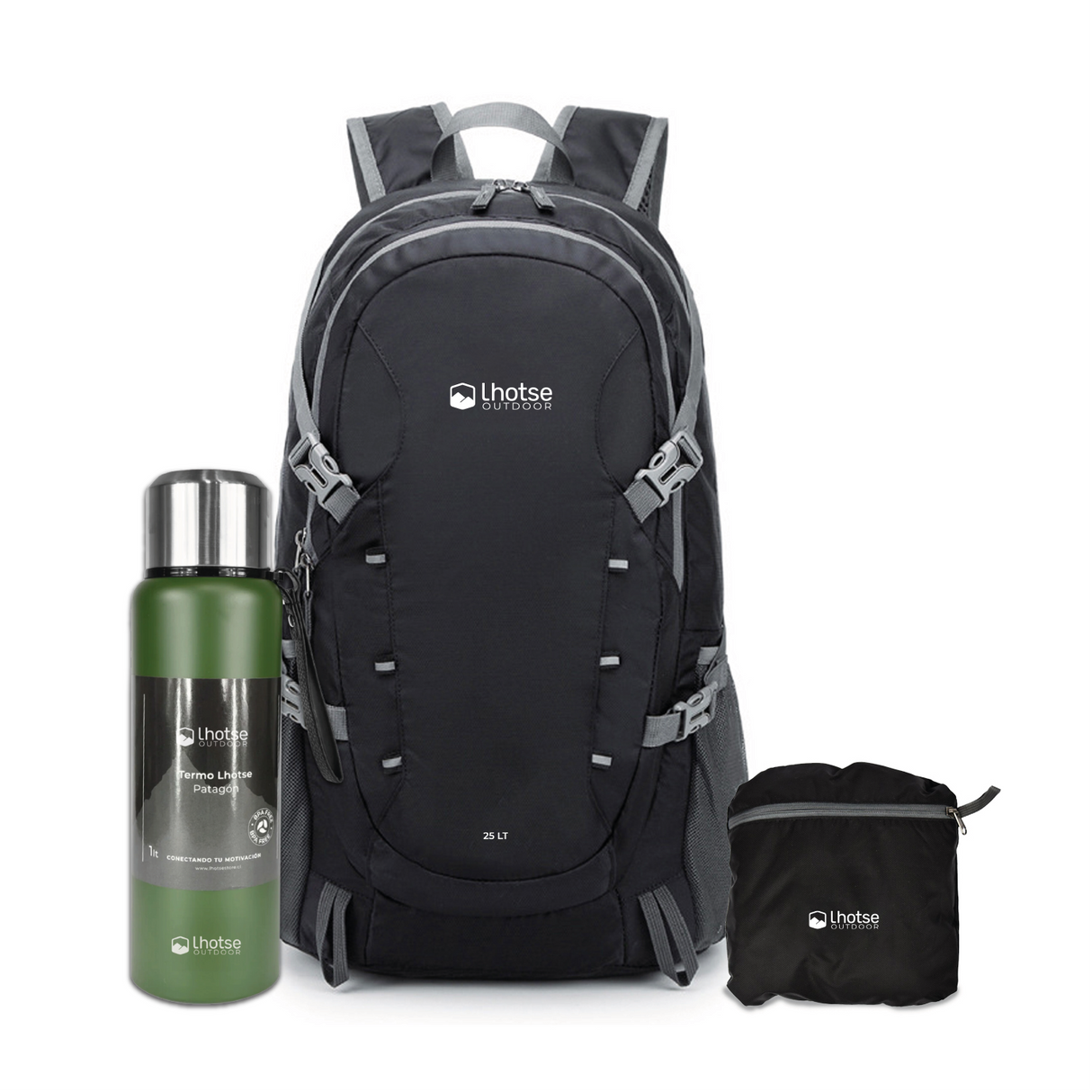 Kit Mochila Outdoor + Termo Patagón Verde Lhotse