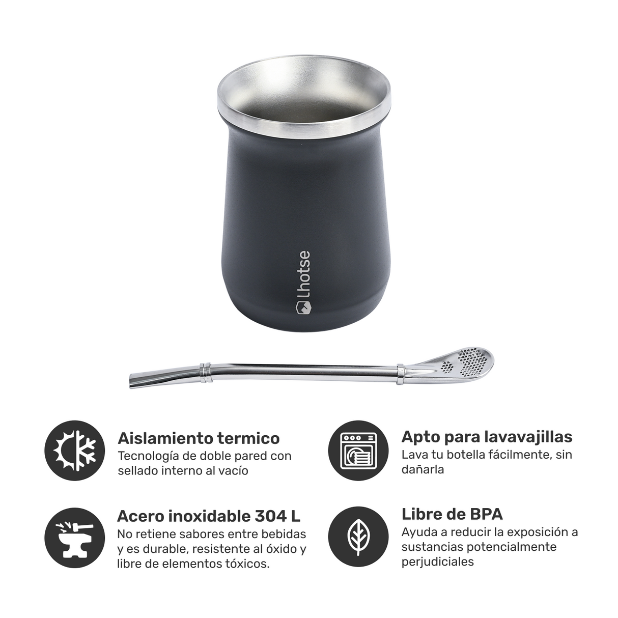 Mate Acero Inoxidable con Bombilla Lhotse Black