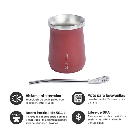 Mate Acero Inoxidable con Bombilla Lhotse Red