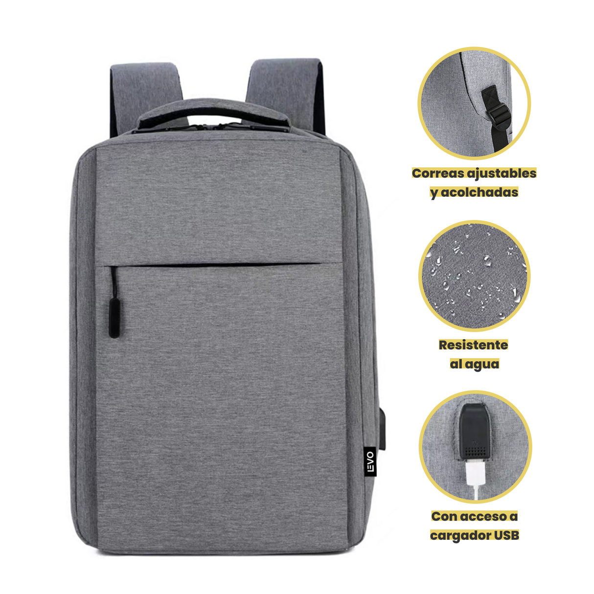 Mochila para Notebook con Puerto USB 15" Gris Levo