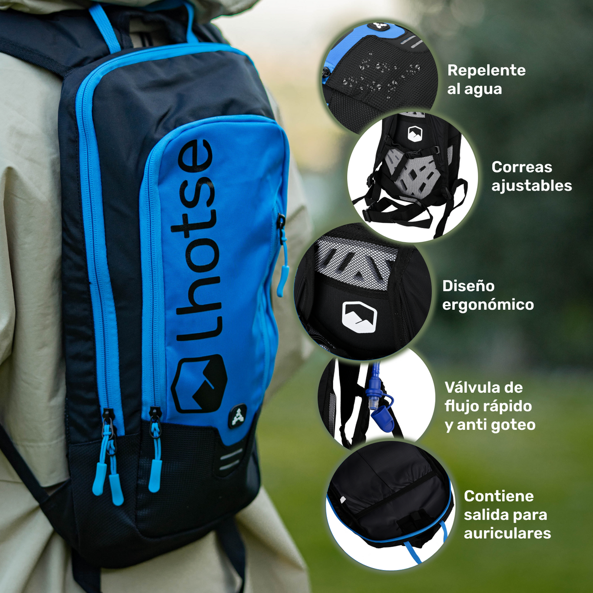 Mochila Outdoor HYDROROAD Azul + Bolsa de Agua Lhotse