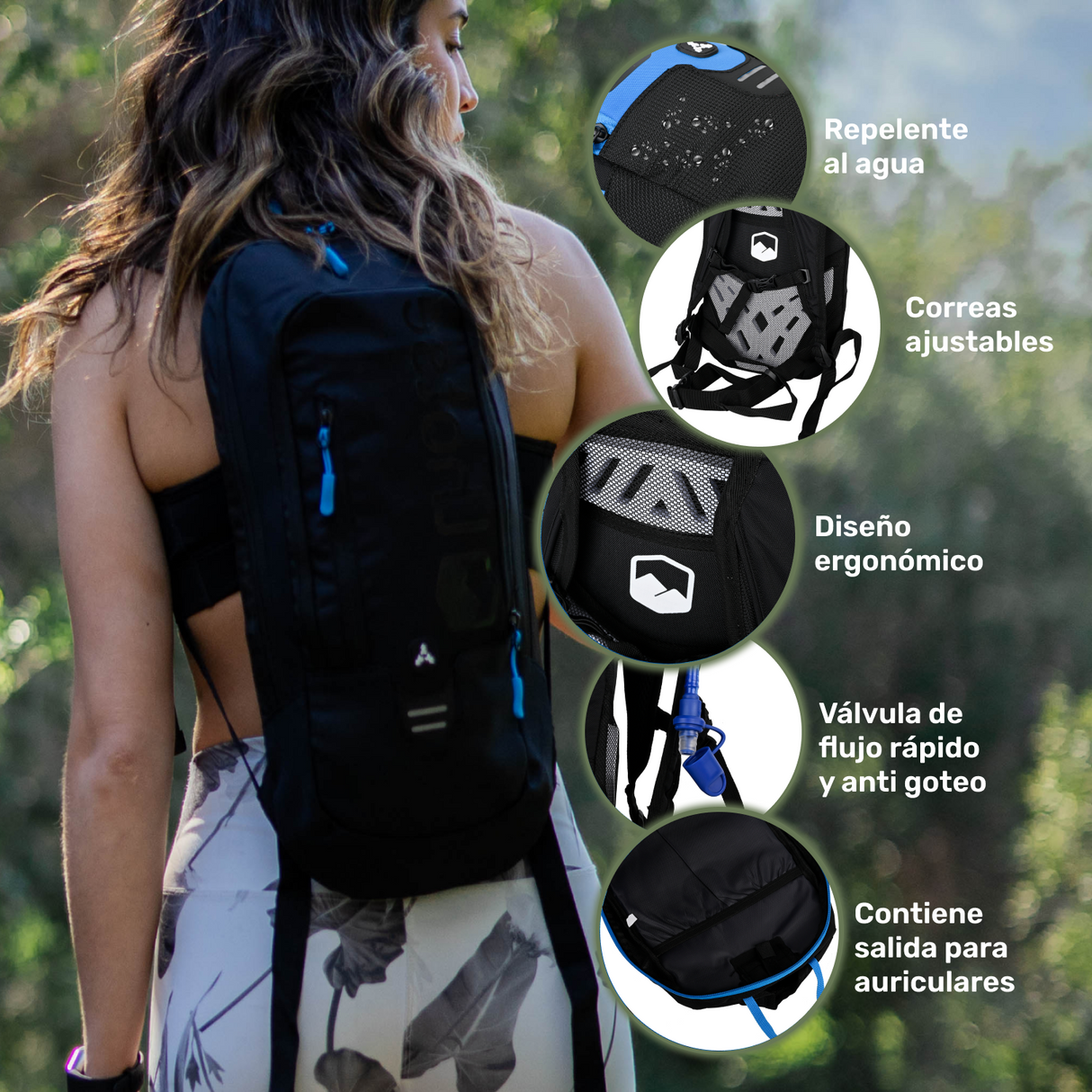 Mochila Outdoor HYDROROAD Negra + Bolsa de Agua Lhotse