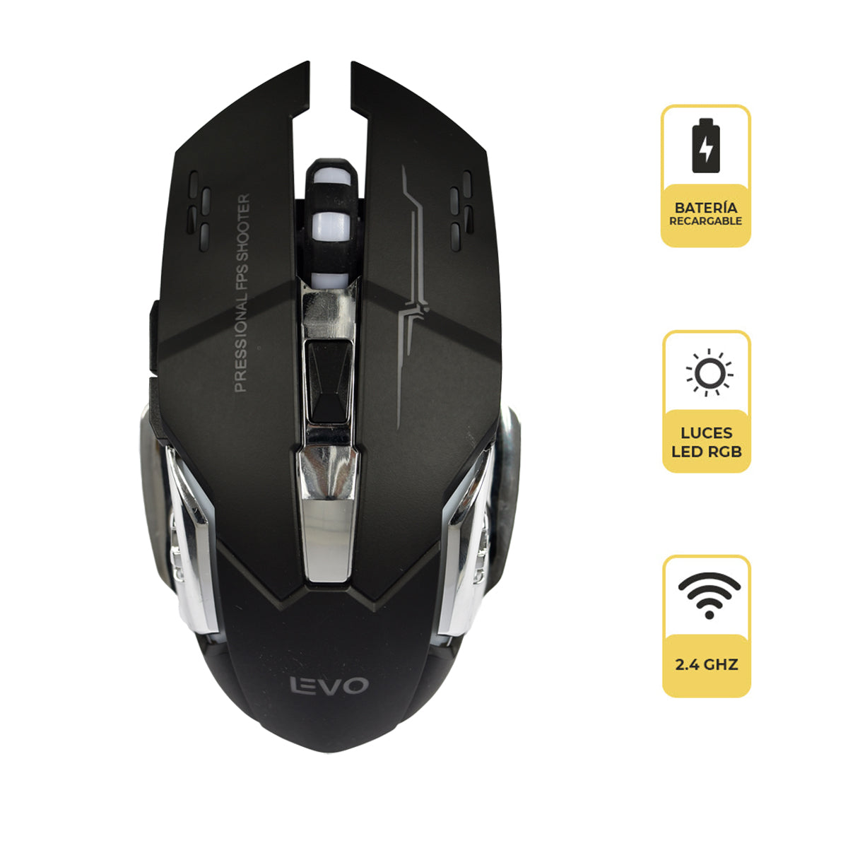 Mouse Gamer Inalámbrico 6 botones Luz Led Levo