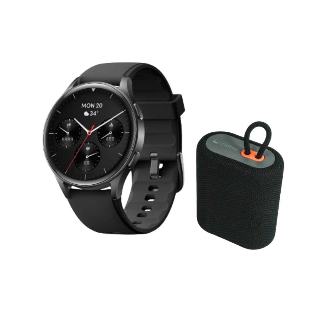 Pack Smartwatch Lhotse Vibe 05 Black + Parlante Negro