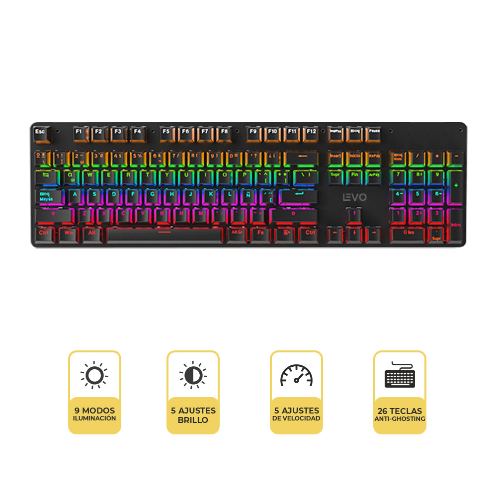 Pack Teclado Gamer RGB Storm + Mouse Gamer Inalámbrico Levo