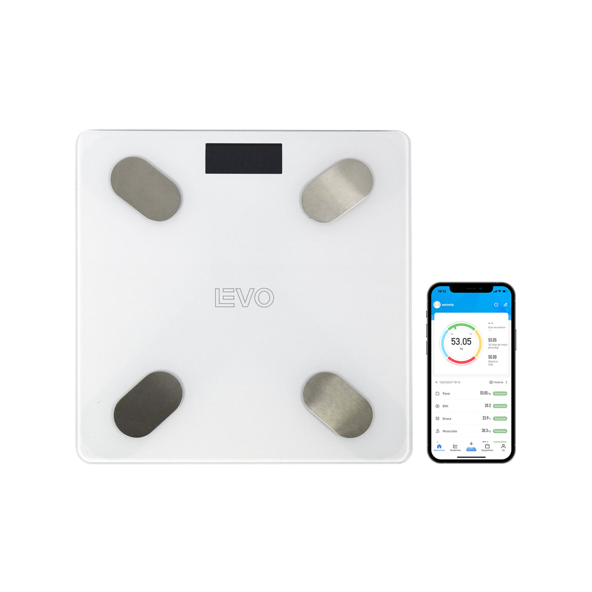 Pesa Digital Balanza Baño Bluetooth Blanca Inteligente