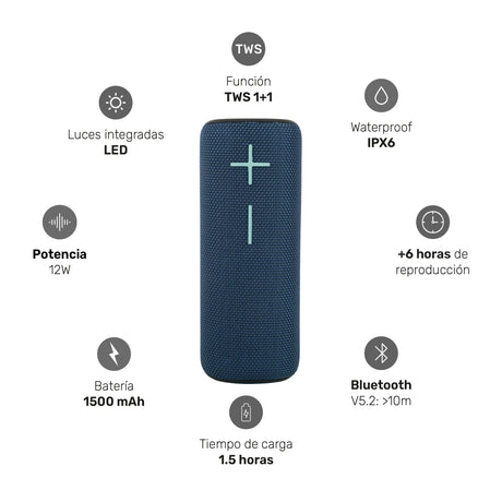 Parlante Portátil Inalámbrico Bluetooth Pulse On Blue