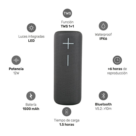 Parlante Portátil Inalámbrico Bluetooth Pulse On Grey