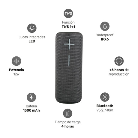 Parlante Portátil Inalámbrico Bluetooth Pulse On Grey