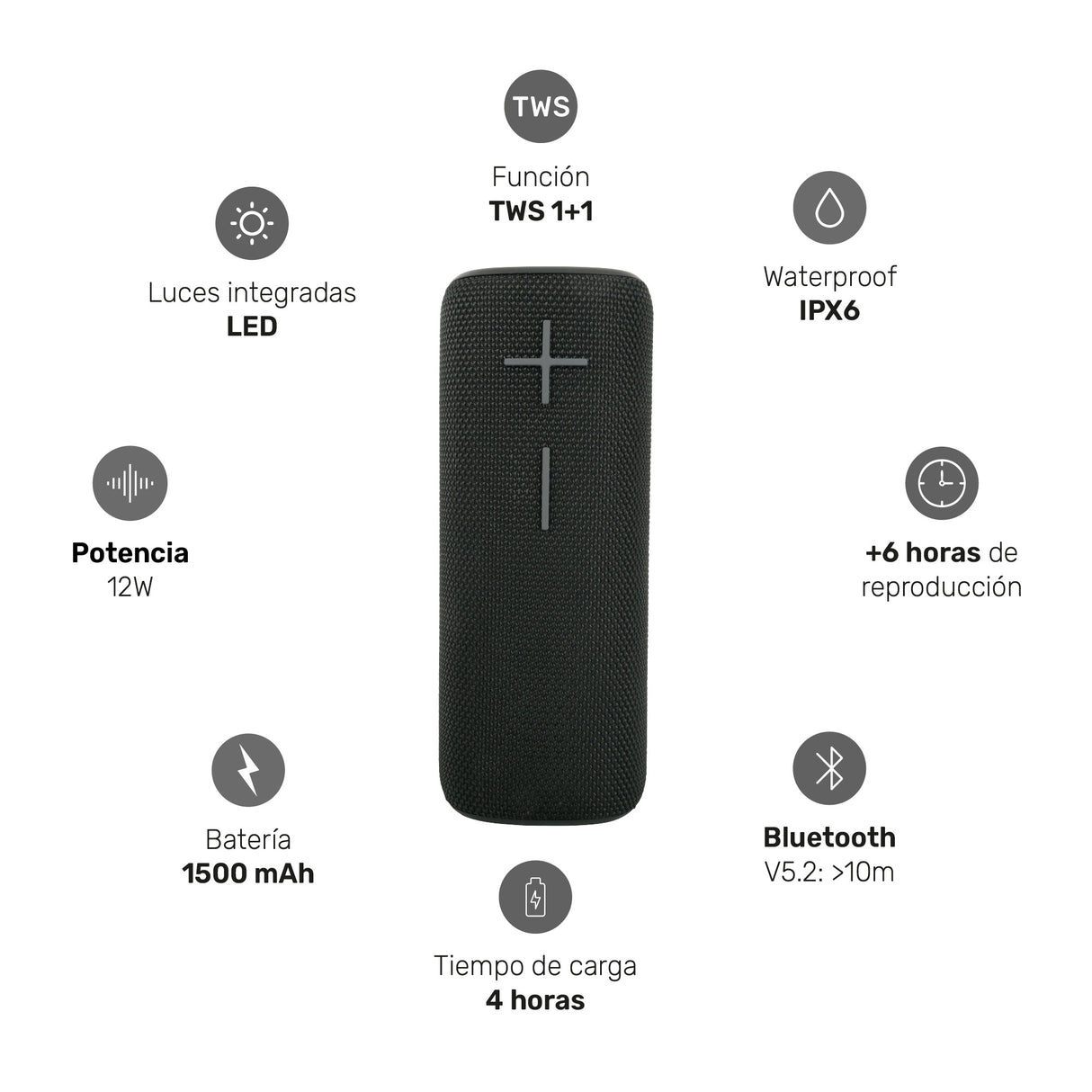 Parlante Portátil Inalámbrico Bluetooth Pulse On Black