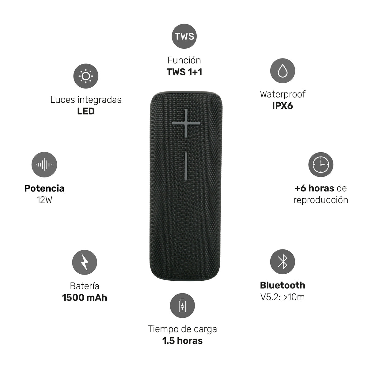 Parlante Portátil Inalámbrico Bluetooth Pulse On Black