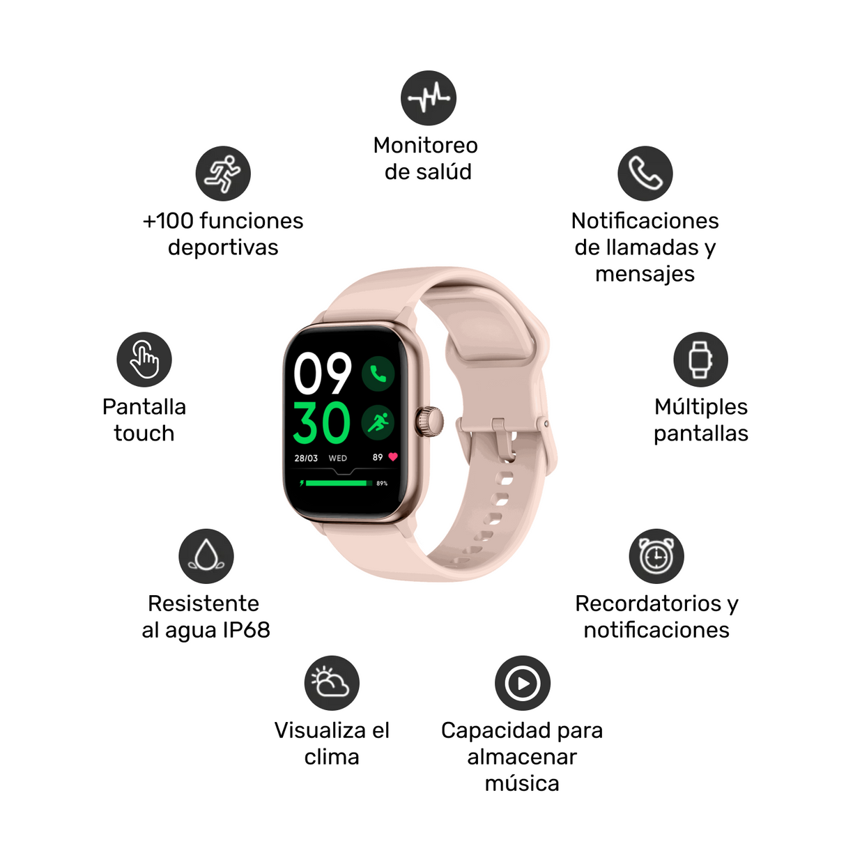 Reloj Smartwatch Music Rhythm X10 Pink 41mm