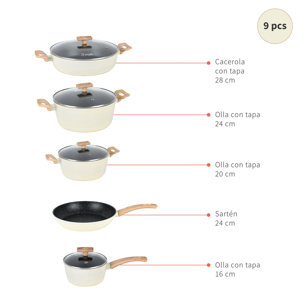 Bateria de Cocina Antiadherente Savannah 9 Piezas