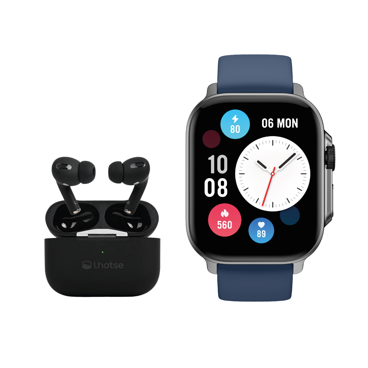 Pack Smartwatch Connect S03 Blue + Audífono RM7 Black Lhotse