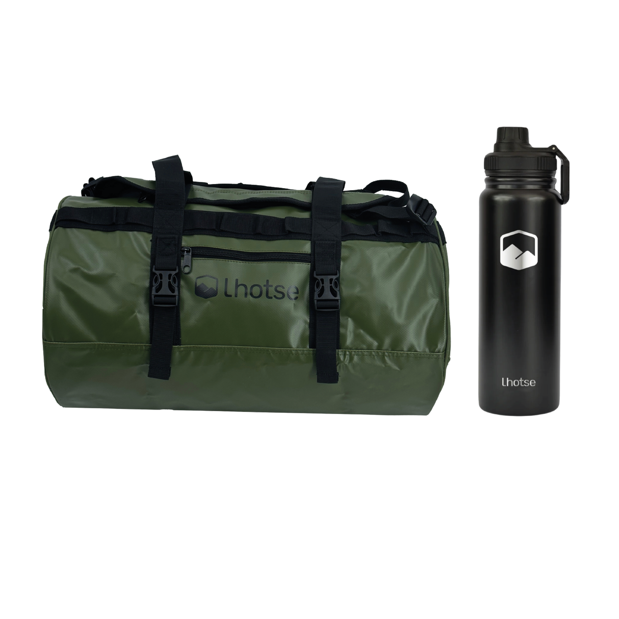 Pack Bolso Impermeable Vinson 60 Lts Green + Botella Coihue Lhotse