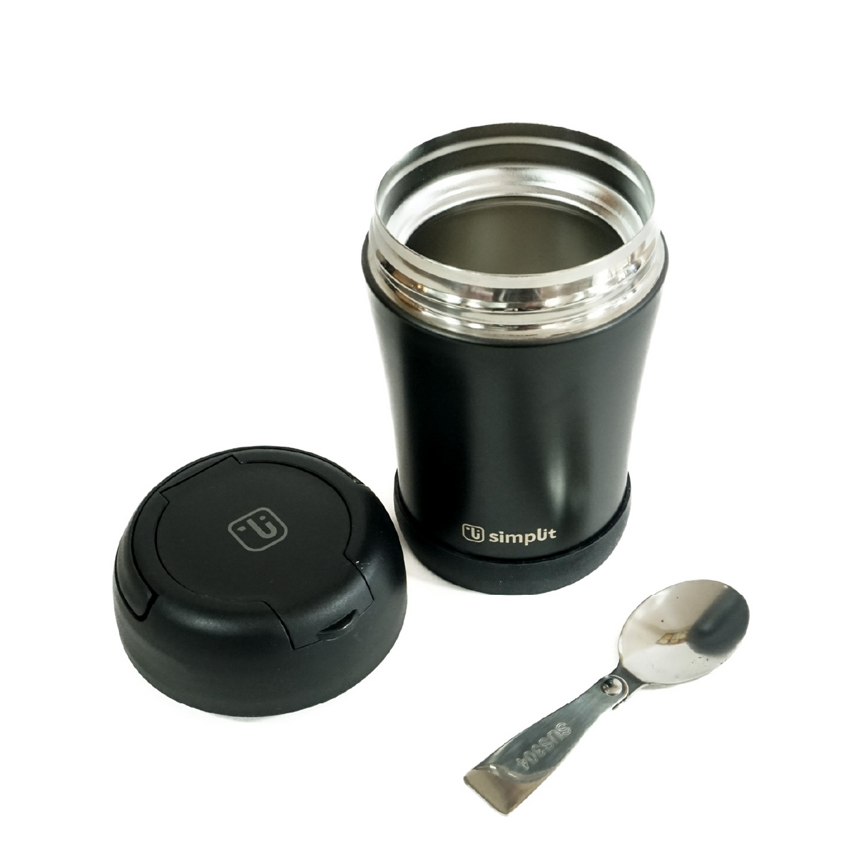 Termo Comida 400ml Negro Cuchara Acero Inox Simplit