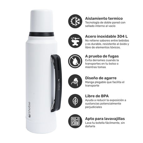 Termo Liquido Classic 1,3 lts + Mate Bombilla Lhotse White