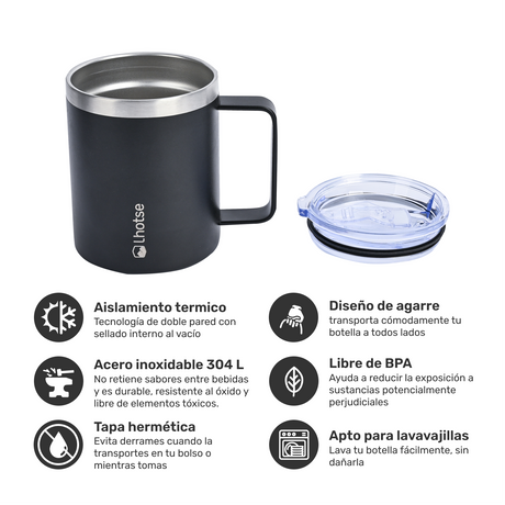 Taza Térmica Insulada Camping 350ml Black