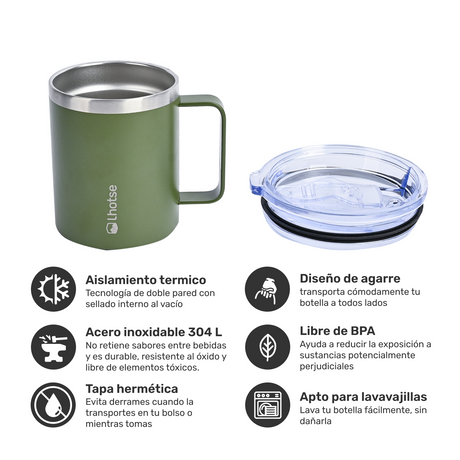 Taza Térmica Insulada Camping 350ml Green