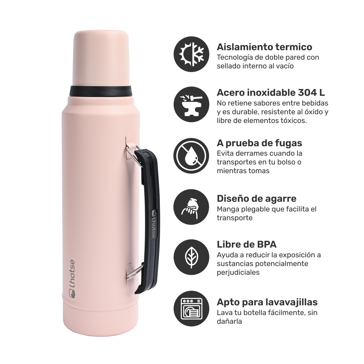 Termo Liquido Classic 1,3 lts + Mate Bombilla Lhotse Pink