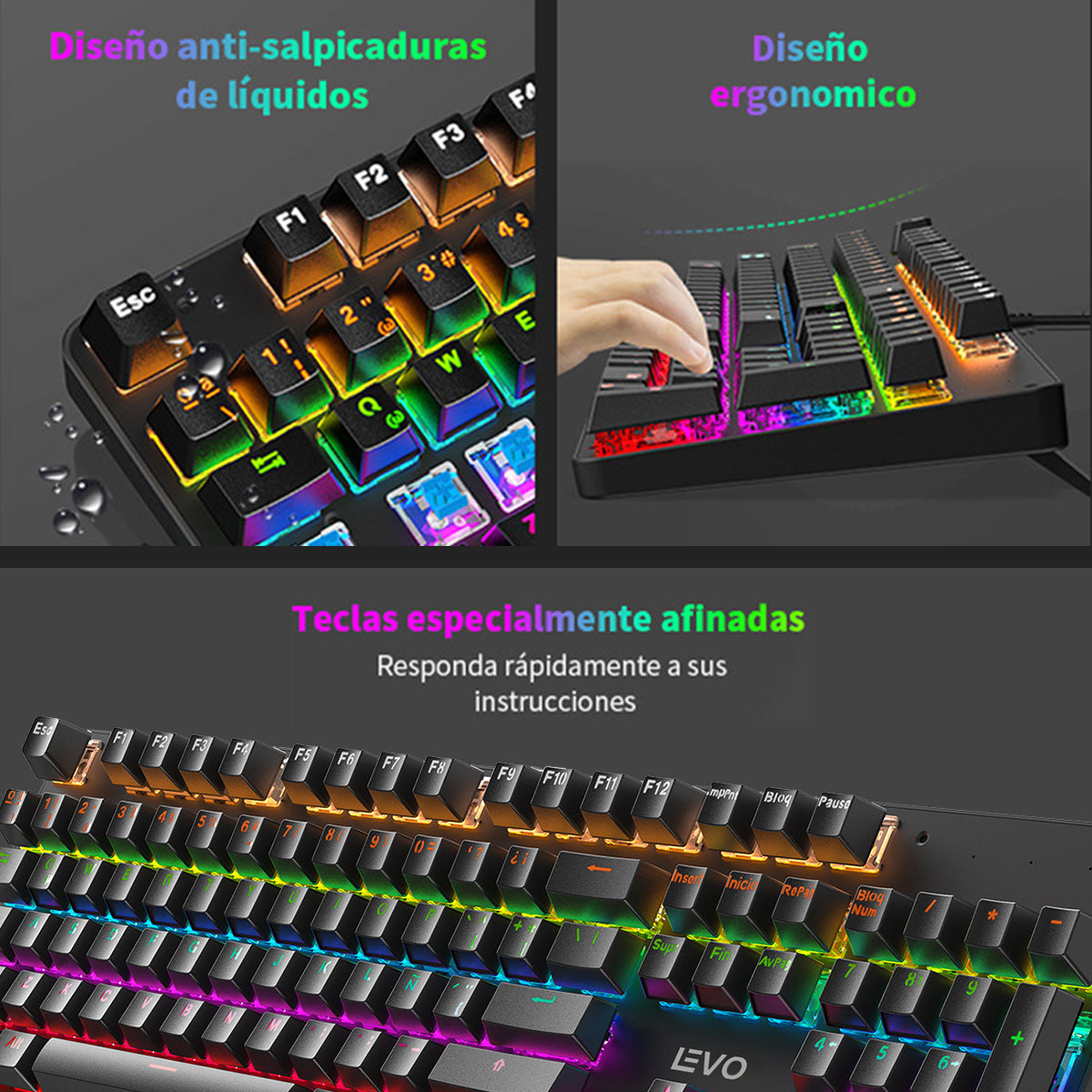 Teclado Mecánico Gamer Storm RGB QWERTY Retroiluminado Levo