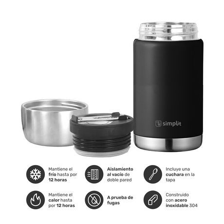 Termo de Comida Insulado Acero Inox 750 ml Negro Simplit