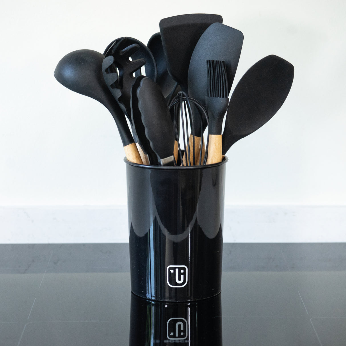 Set 12 Utensilios De Cocina Silicona Negro Simplit