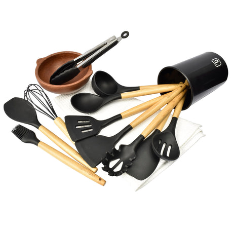 Set 12 Utensilios De Cocina Silicona Negro Simplit