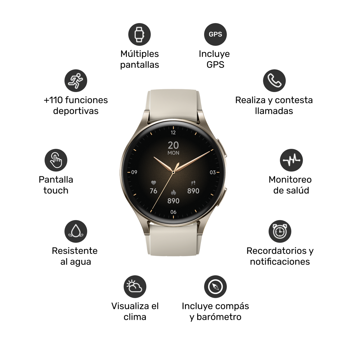 Pack Smartwatch Lhotse Vibe 05 Cream + Audífonos Celeste