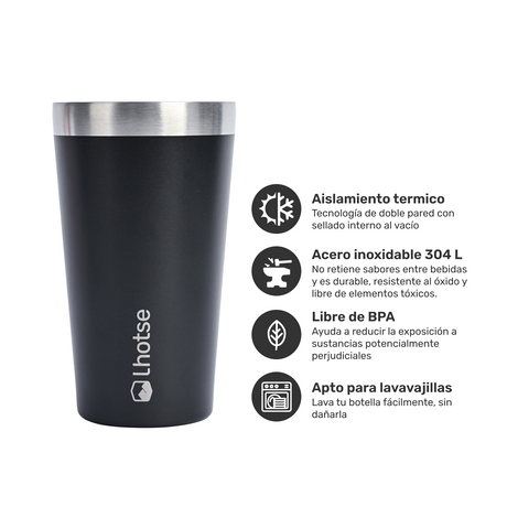 Vaso Térmico Insulado Camping 480ml Black